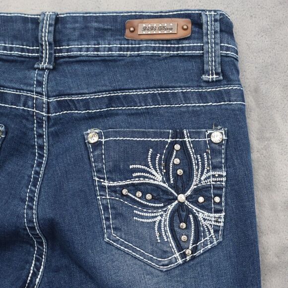 Vivi Diva Pants Womens 5 Blue Denim Flat Front Mid Rise Skinny Pockets Jeans - Picture 9 of 16